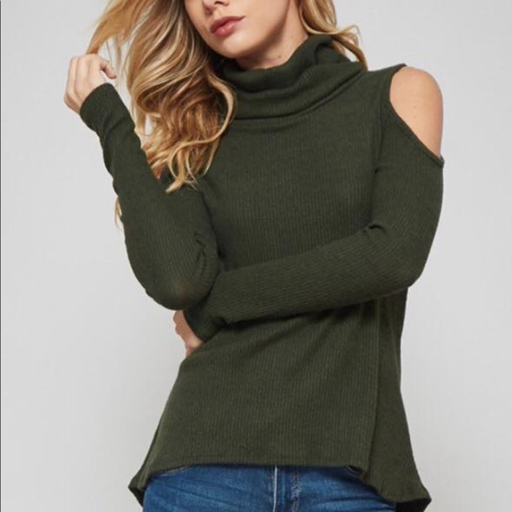 Green cold shoulder sweater